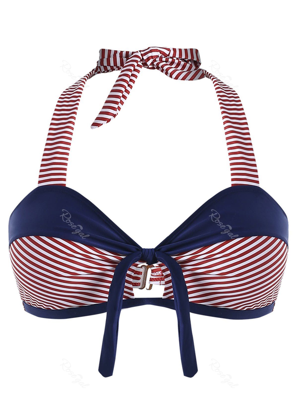 

Plus Size Open Back Striped Swim Bra, Navy blue