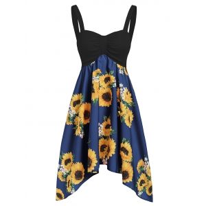 

Asymmetric Sunflower Ruched Casual Dress, Blueberry blue