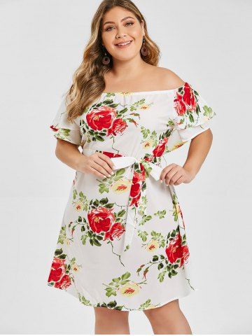 

Plus Size Non-slip Floral Tunic Dress, White