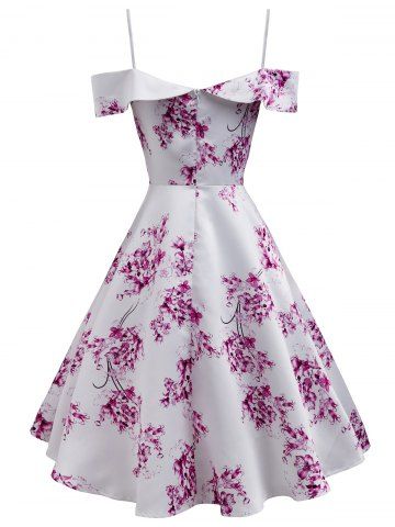 

Flower Open Shoulder Dress, White