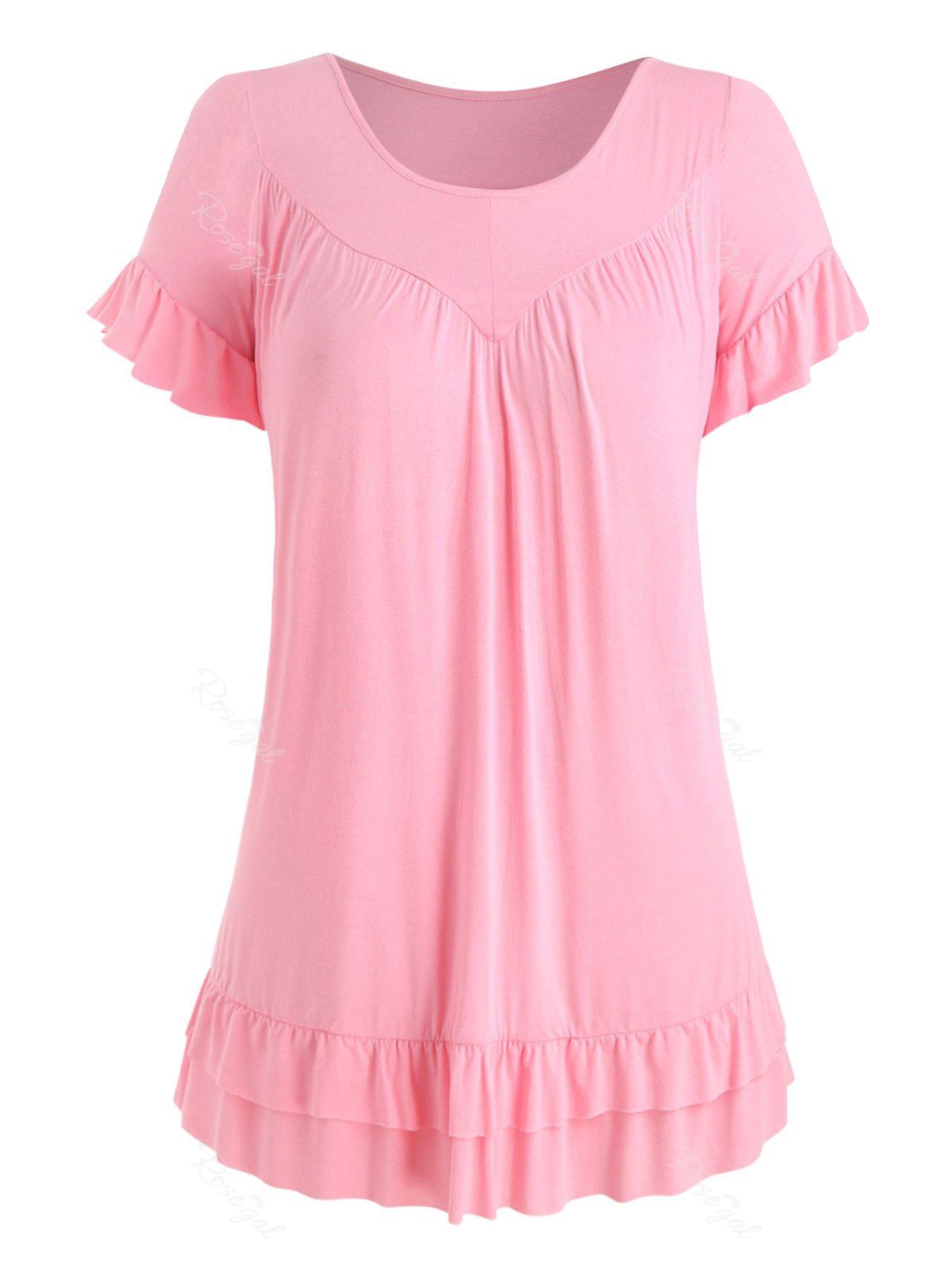 

Plus Size Flounce Tunic T-shirt, Pink