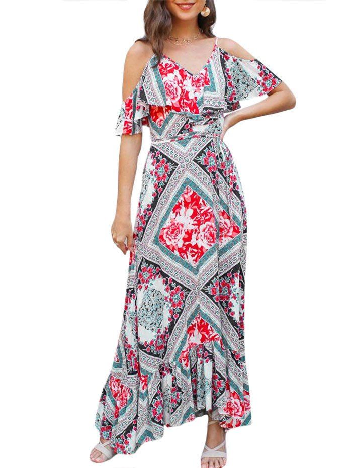 

Flower Cami Flounce Maxi Dress, Multi-a