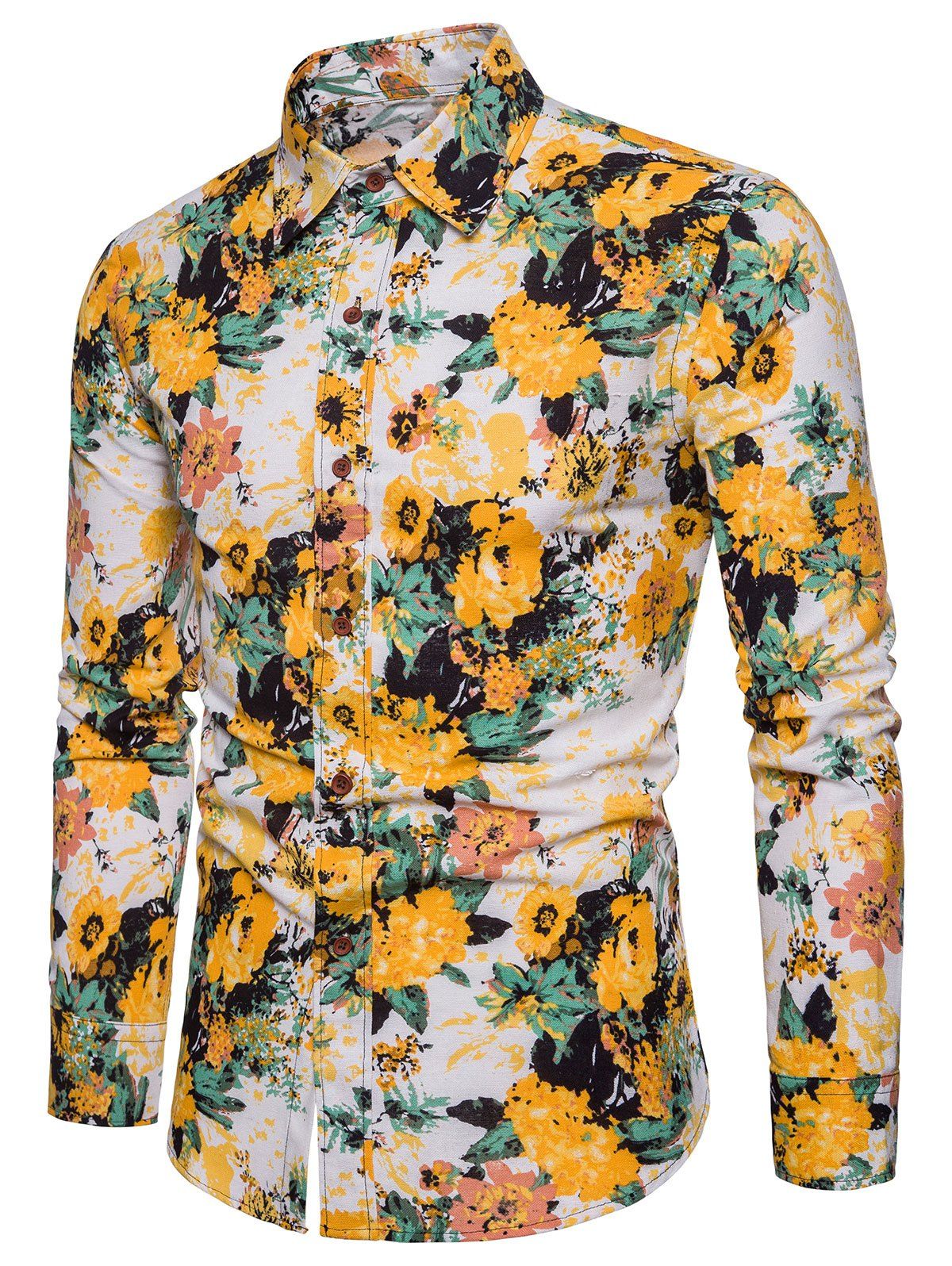 

Leisure Floral Print Long Sleeves Shirt, Yellow