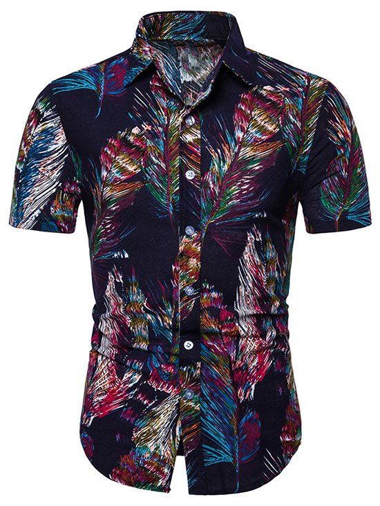 

Feather Printed Short Sleeves Shirt, Deep blue