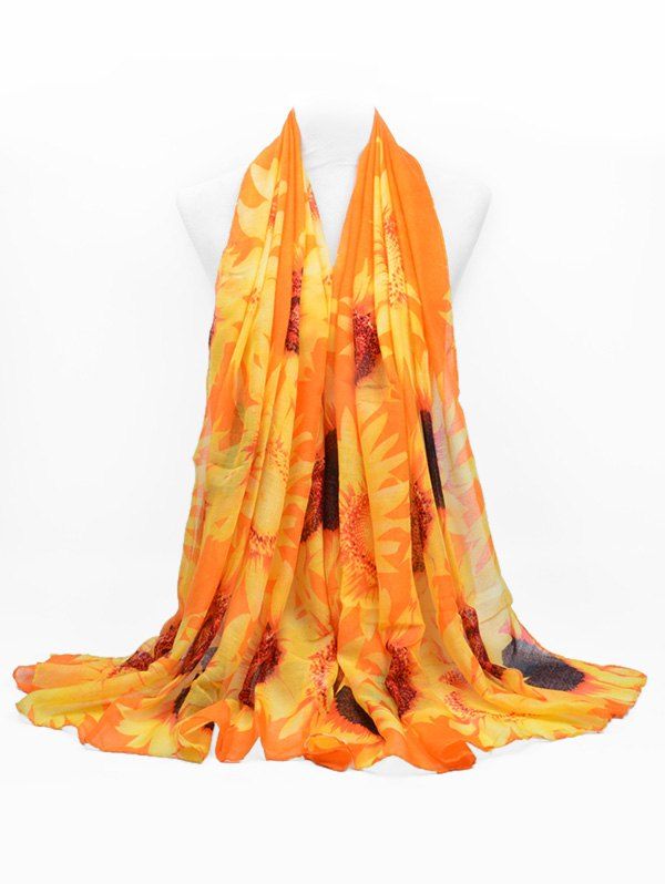 

Sunflower Print Beach Long Scarf, Pumpkin orange