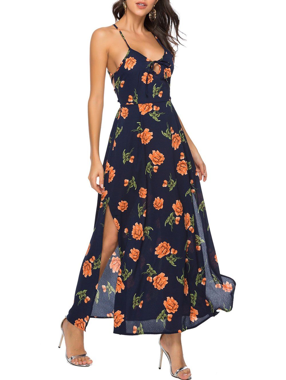 

Floral Criss Cross Maxi Dress, Midnight blue