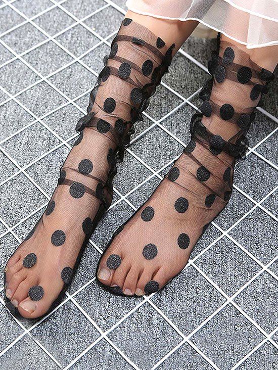 

Transparent Polka Dot Mesh Socks, Black