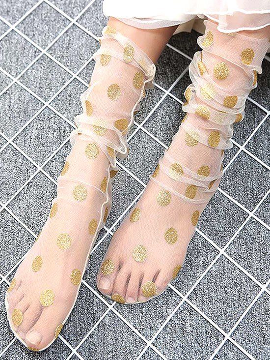 

Transparent Polka Dot Mesh Socks, Gold