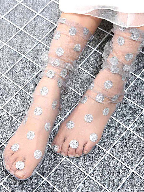 

Transparent Polka Dot Mesh Socks, Gray