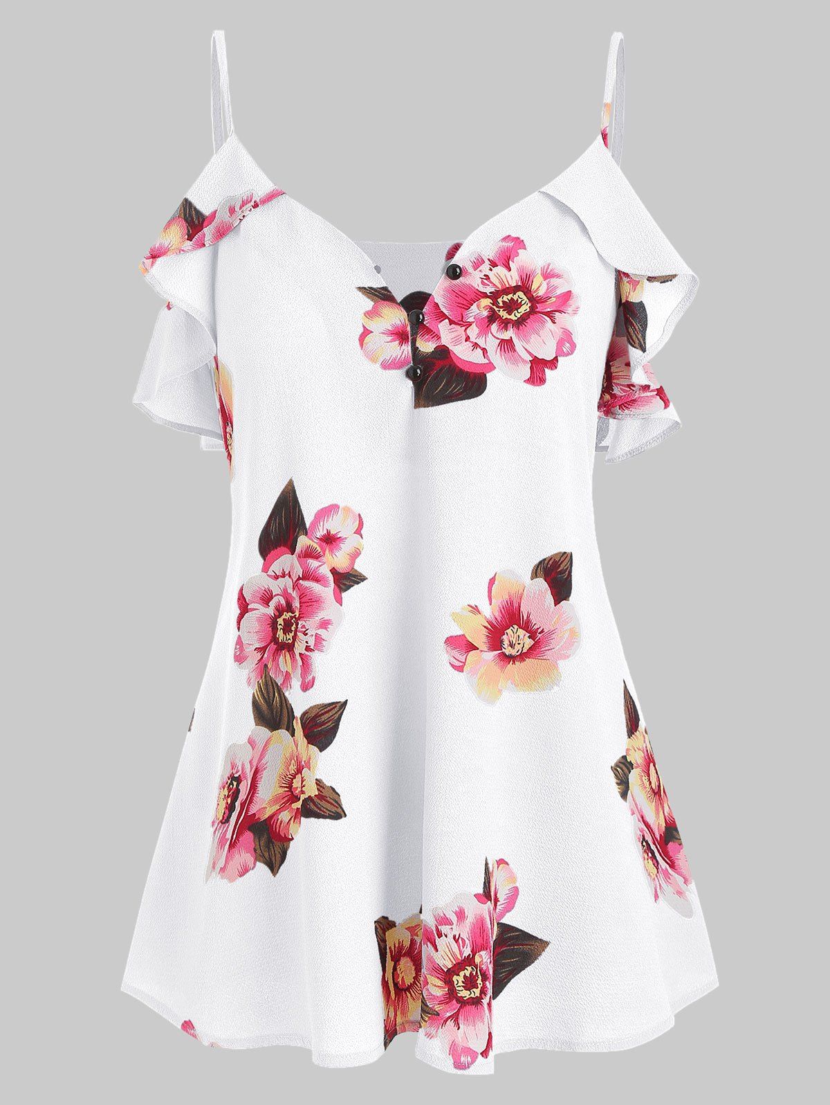 

Flower Print Ruffles Cami Top, White