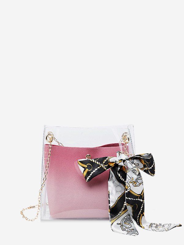 

Silk Decor Transparent Chain Bucket Bag, Light coral