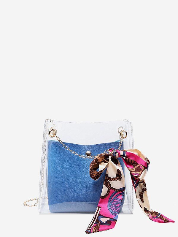 

Silk Decor Transparent Chain Bucket Bag, Silk blue