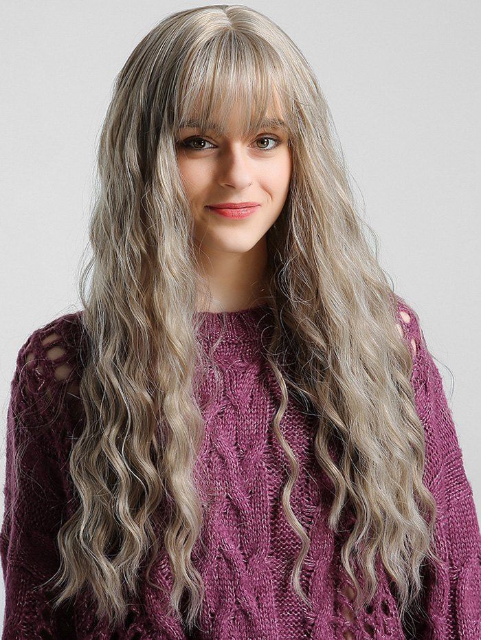 

Natural Wavy Long See-through Bang Synthetic Wig, Smokey gray