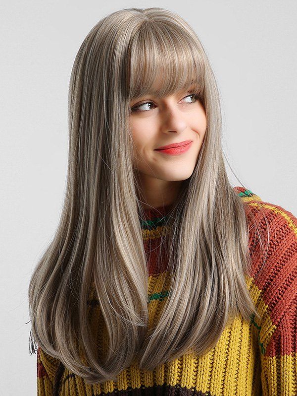 

See-through Bang Straight Long Synthetic Wig, Beige