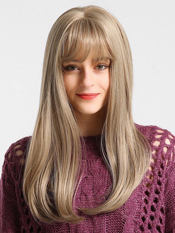 Seethrough Bang Solid Straight Long Synthetic Wig