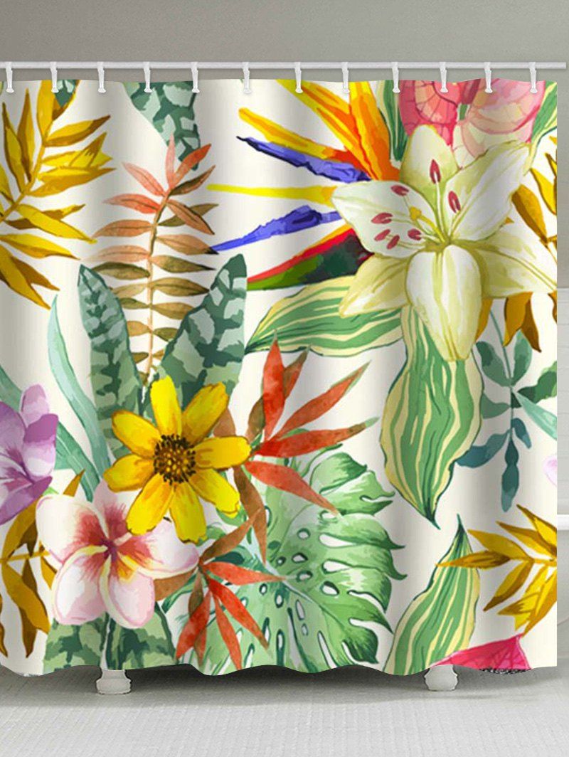 

Tropical Flowers Print Waterproof Bathroom Shower Curtain, Multi