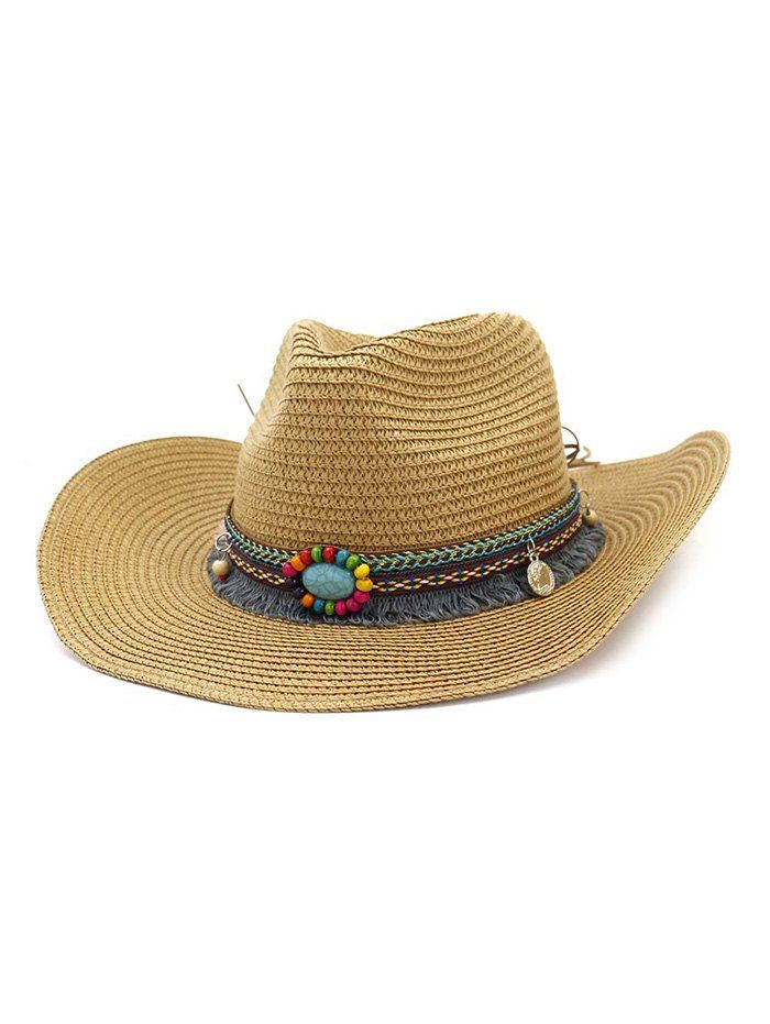 

Fringe Stone Straw Cowboy Hat, Khaki