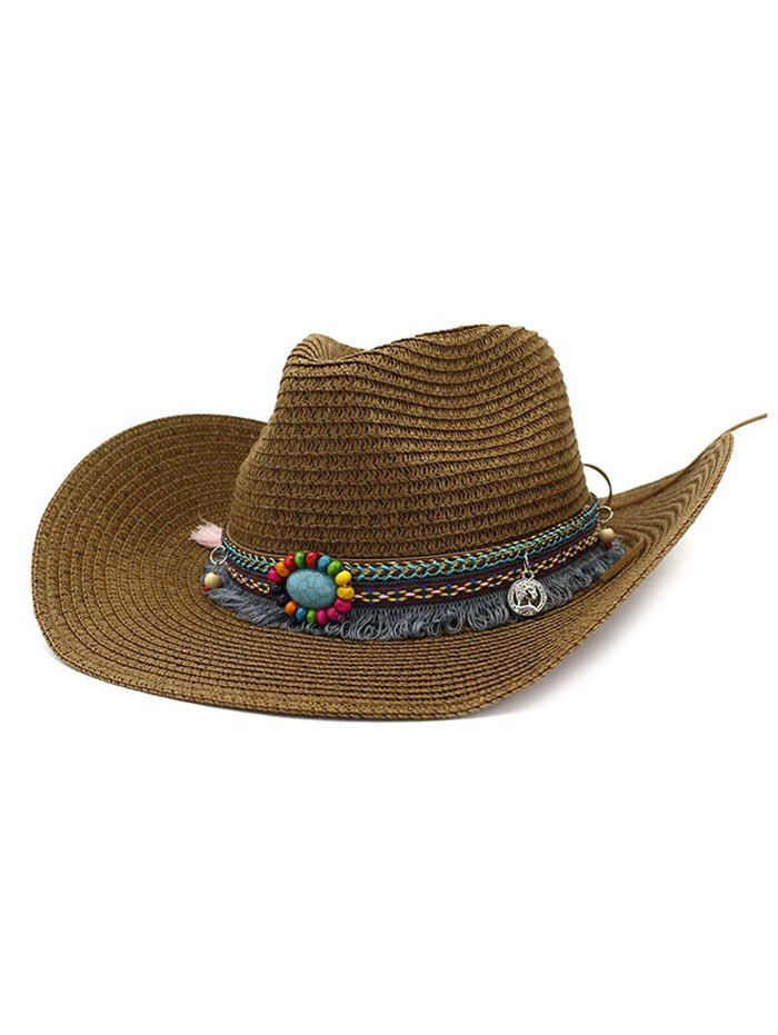 

Fringe Stone Straw Cowboy Hat, Coffee