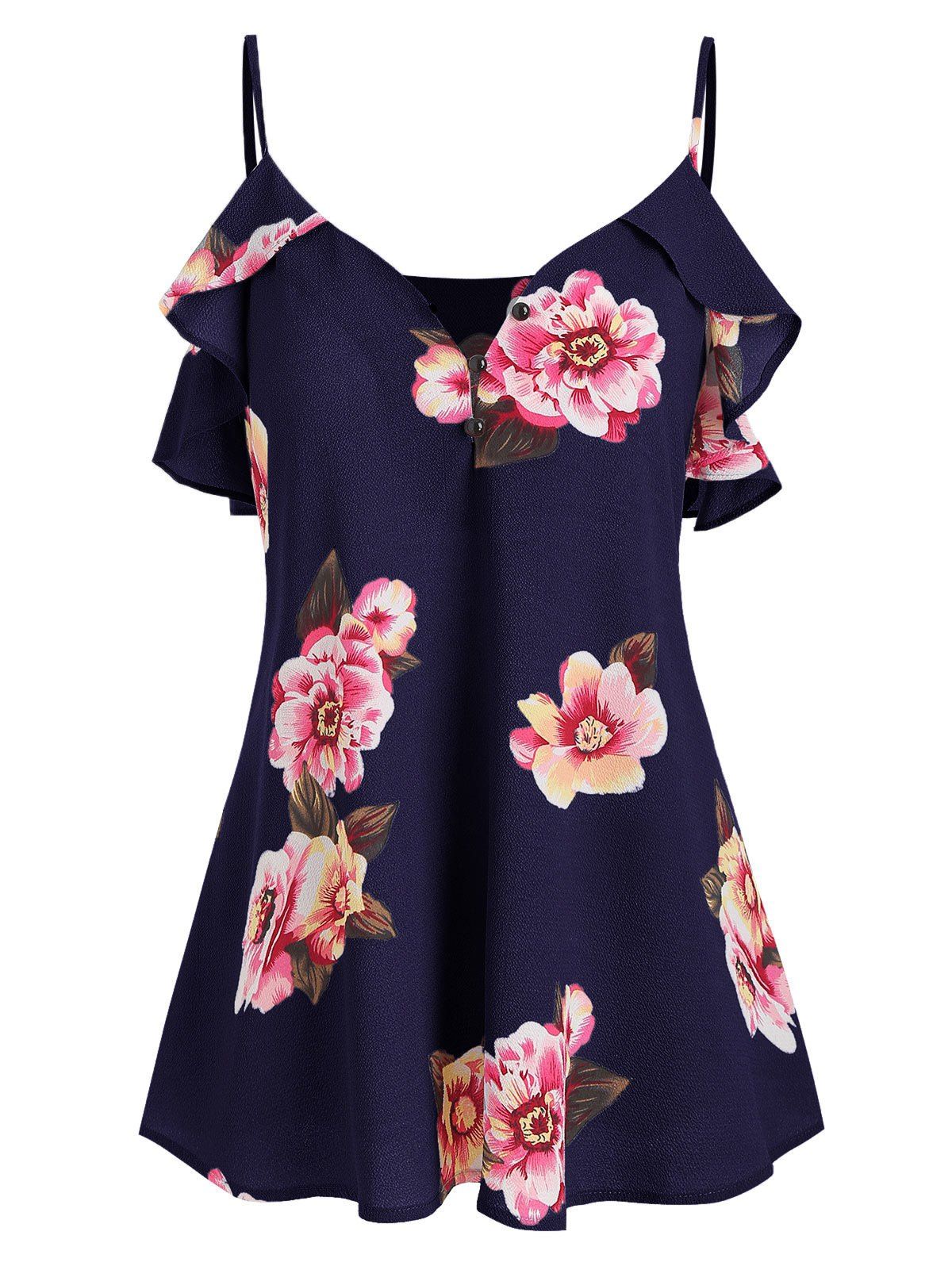 

Flower Print Ruffles Cami Top, Lapis blue