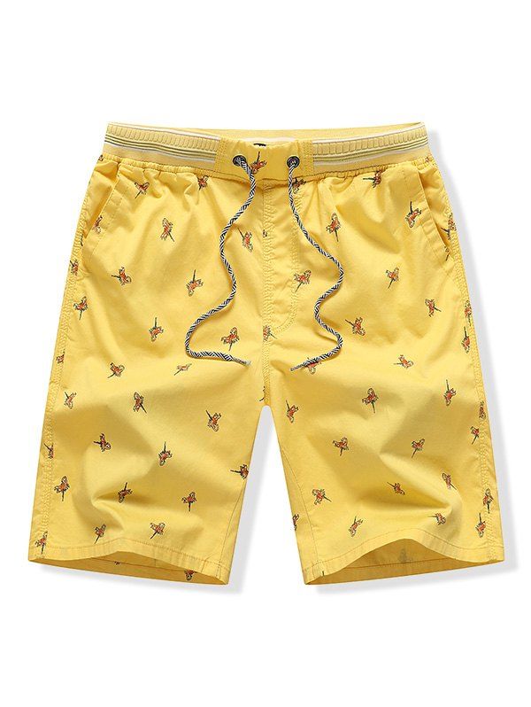 

Print Decoration Casual Shorts, Yellow