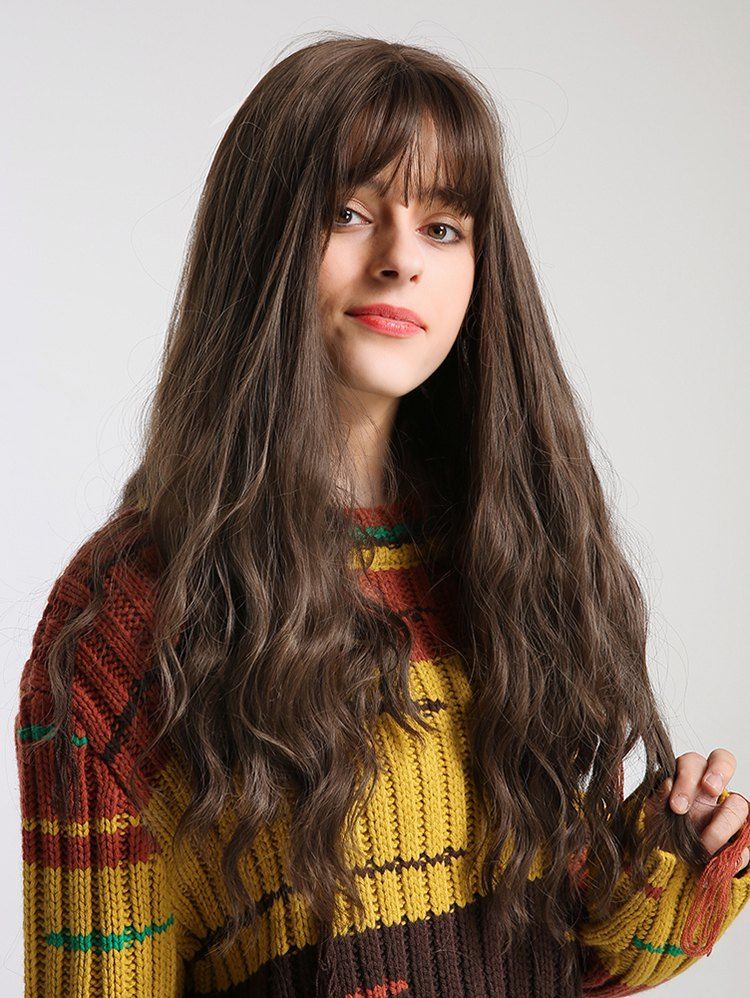 

See-through Bang Wavy Long Synthetic Wig, Brown