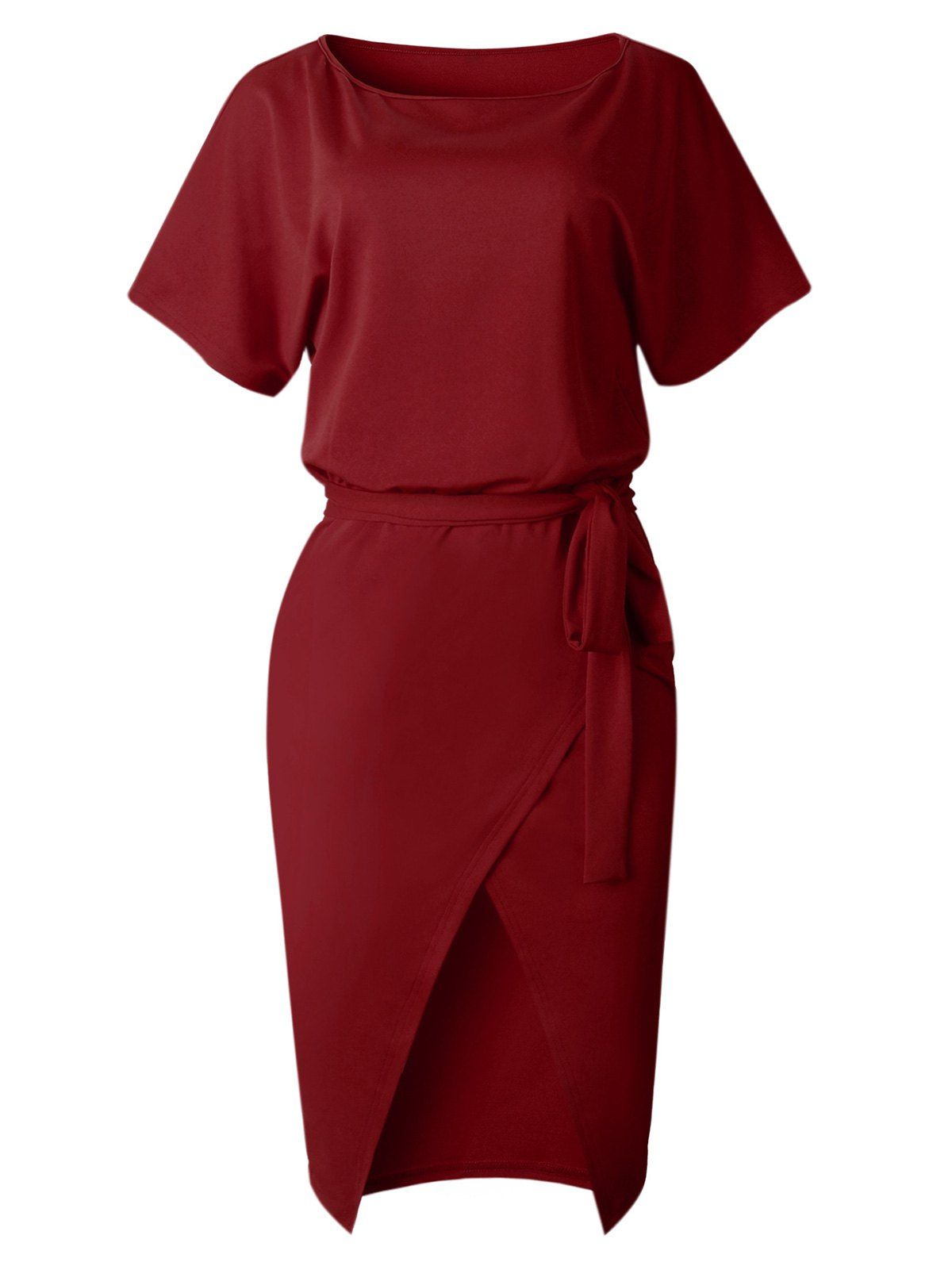 

Front Slit Midi Fitted Dress, Red wine