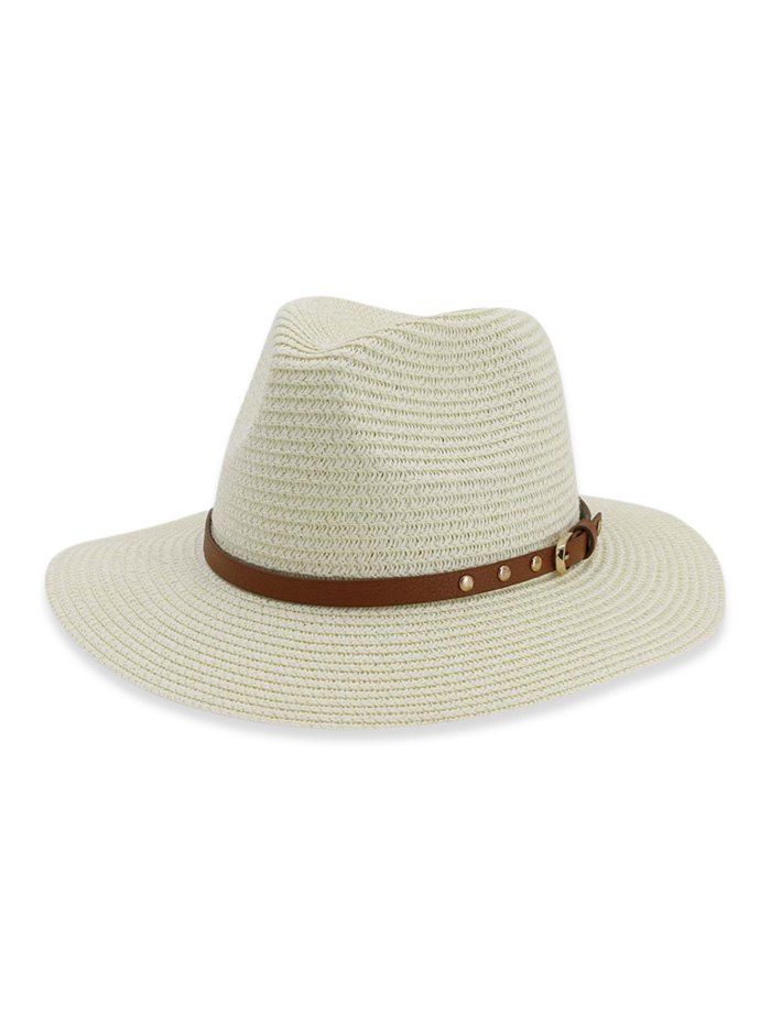 

Belt Buckle Straw Panama Hat, White
