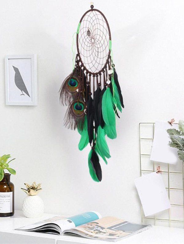 

Home Decoration Handmade Feather Fringed Dream Catcher, Algae green