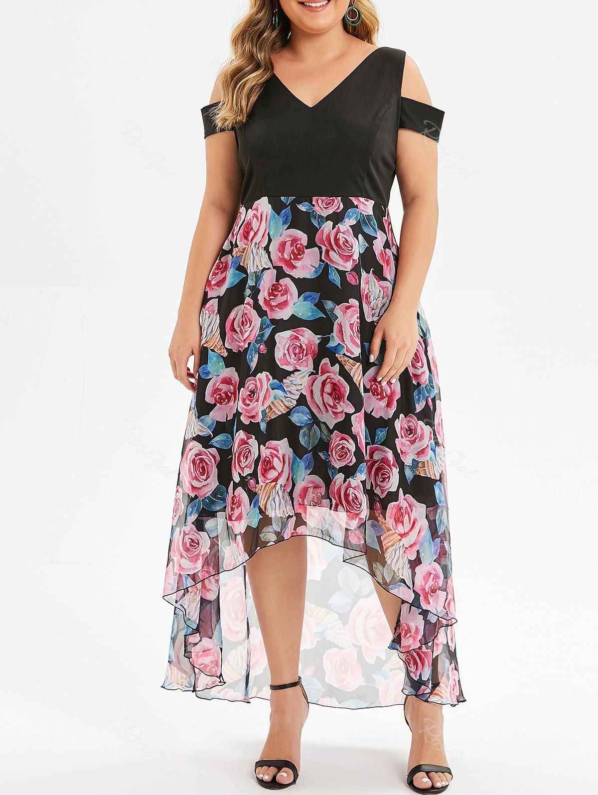 cold shoulder high low maxi dress