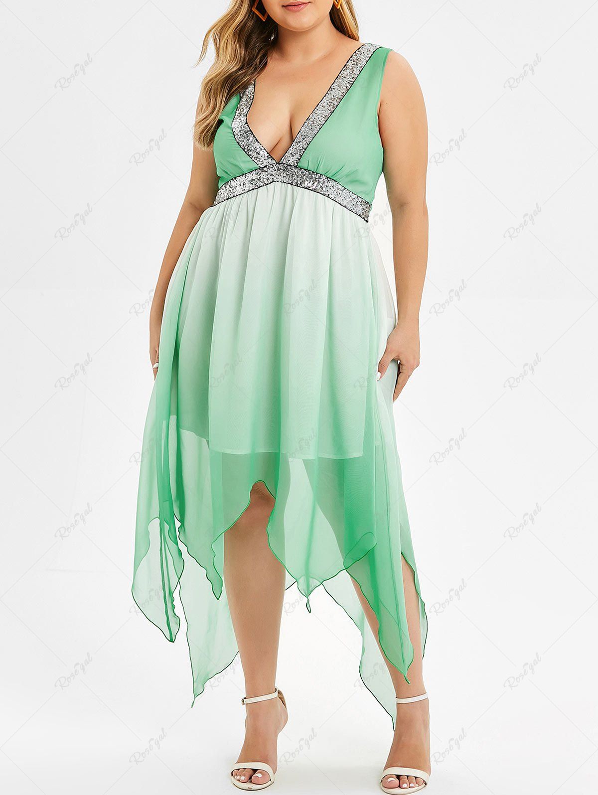 Shop Plus Size Sequin Ombre Color Midi Dress  