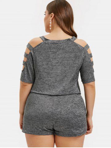 

Plus Size Cut Out Marled T-shirt with Shorts Two Piece Outfits, Ash gray