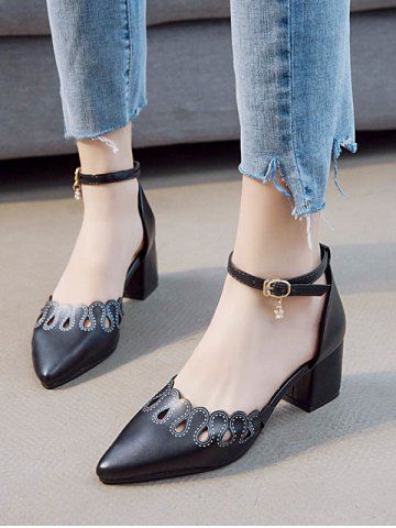 

Retro Hollowed Out Ankle Strap Sandals, Black