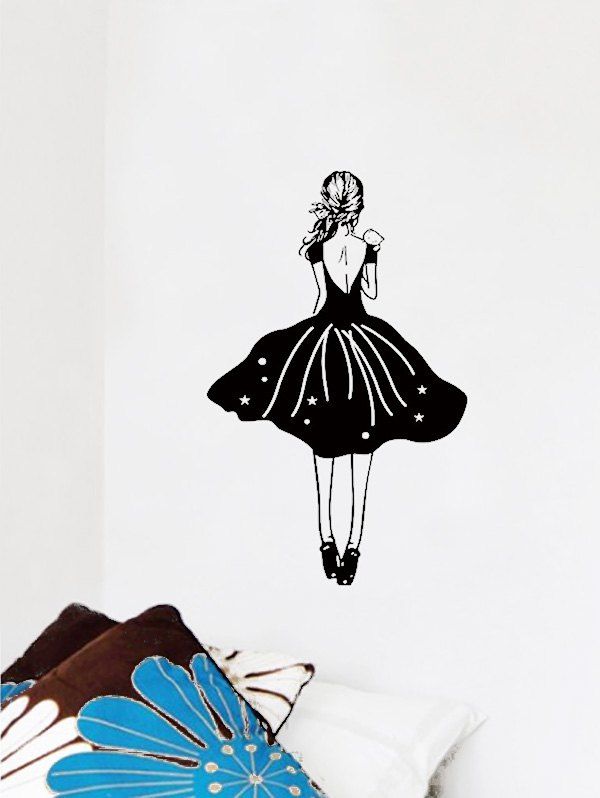 

The Back of Girl Print Wall Stickers, Black