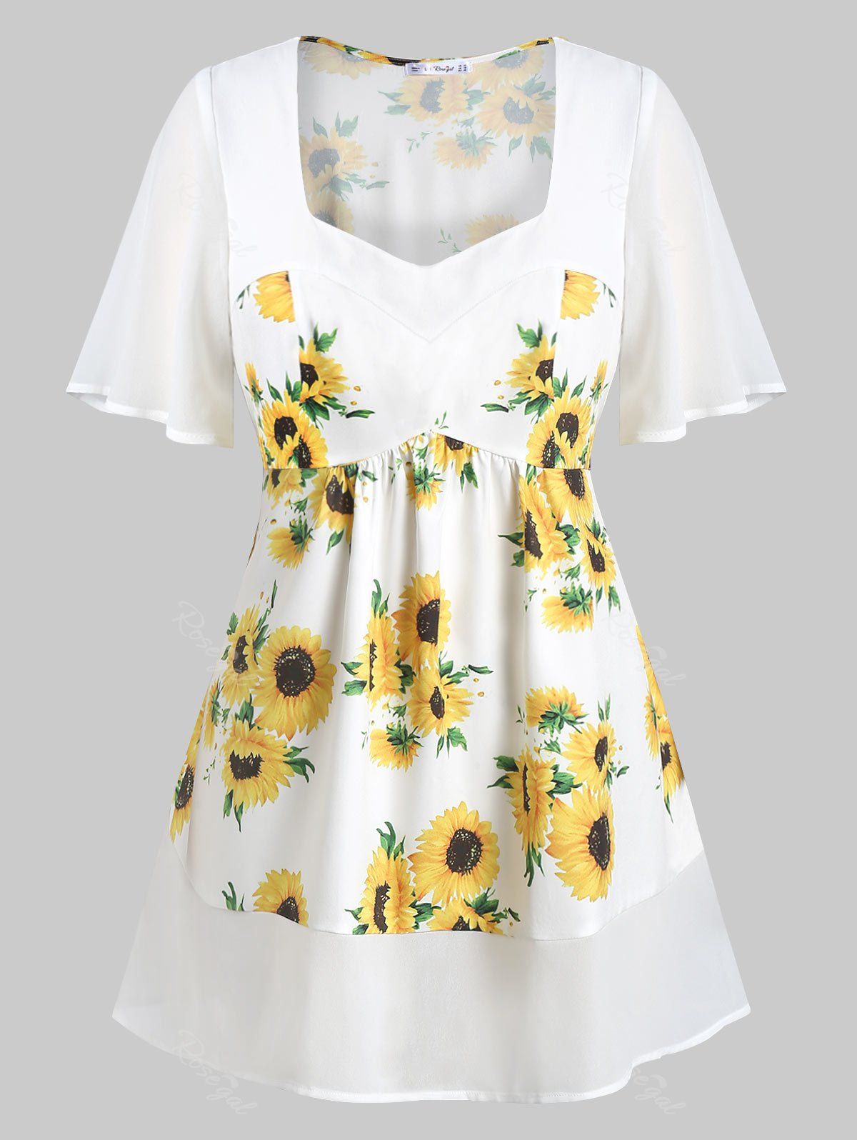 

Plus Size Sweetheart Neck Spliced Floral Blouse, Warm white