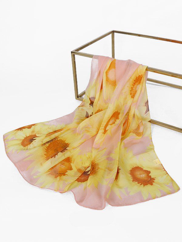 

Sunflower Print Chiffon Long Scarf, Orange pink