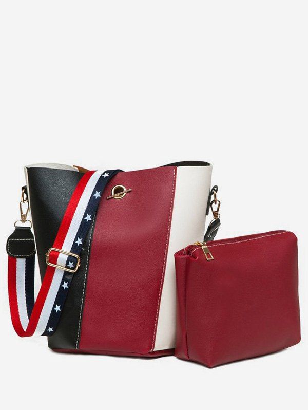 

Jointed Leather Shoulder Bag Set, Red