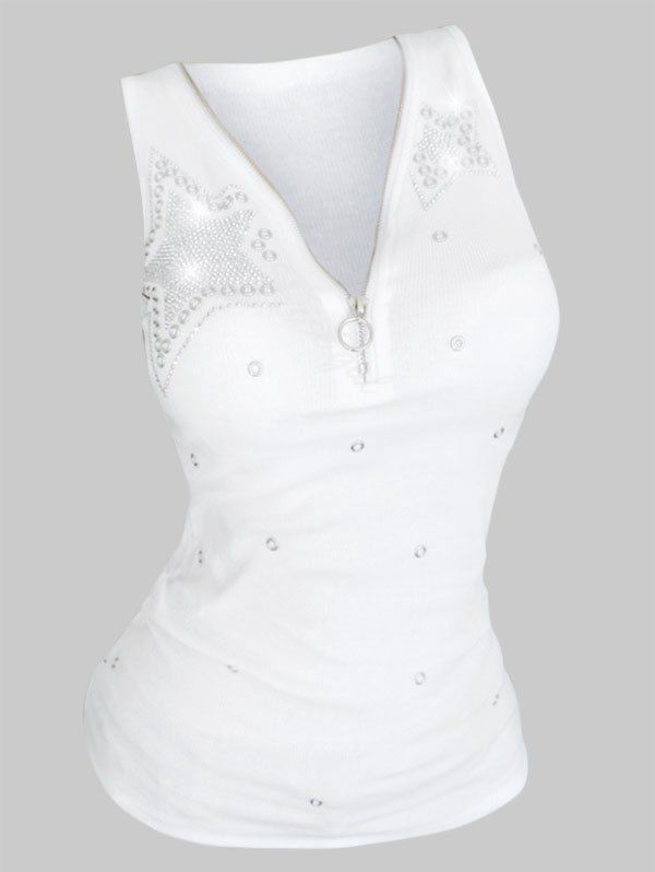 [37 Off] Star Rhinestone Embellished Plus Size Half Zip Tank Top Rosegal