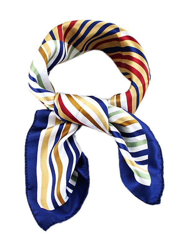 

Striped Print Square Silky Scarf, Deep sky blue