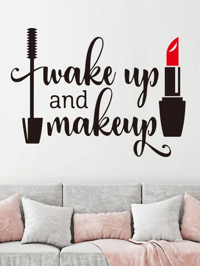 

Wake Up and Makeup Print Removable Wall Art Stickers, Black