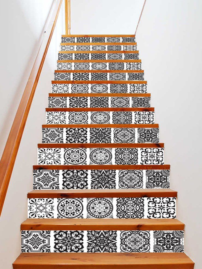 

Bohemian Patchwork Print Removable Stair Stickers, Black