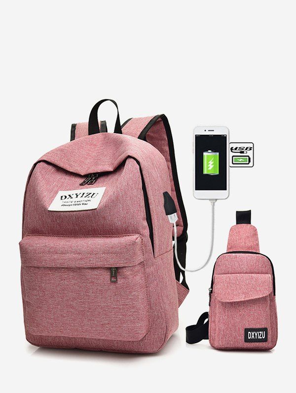 

Canvas Charging Crossbody Bag Backpack Set, Watermelon pink