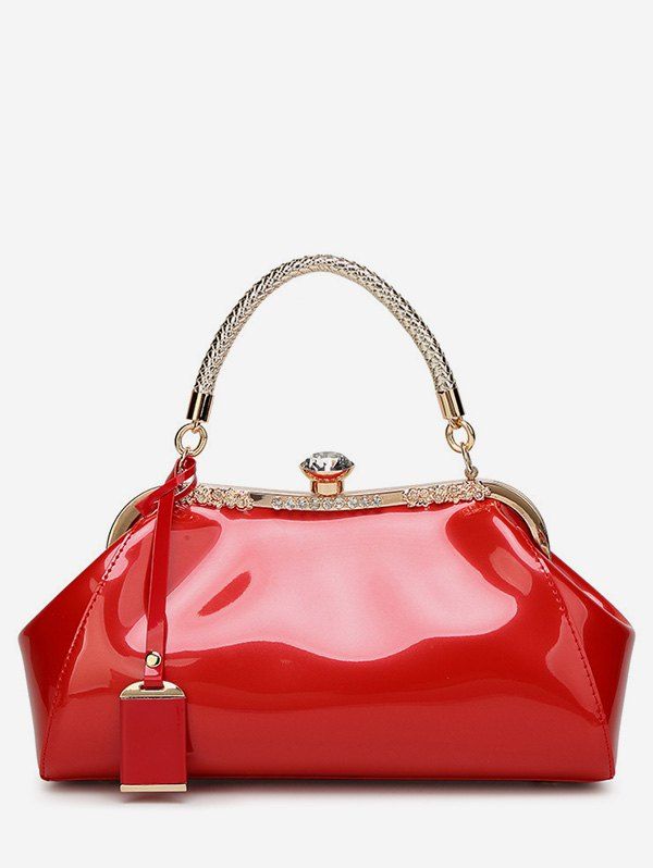 

Patent Leather Rhinestone Evening Handbag, Rosso red