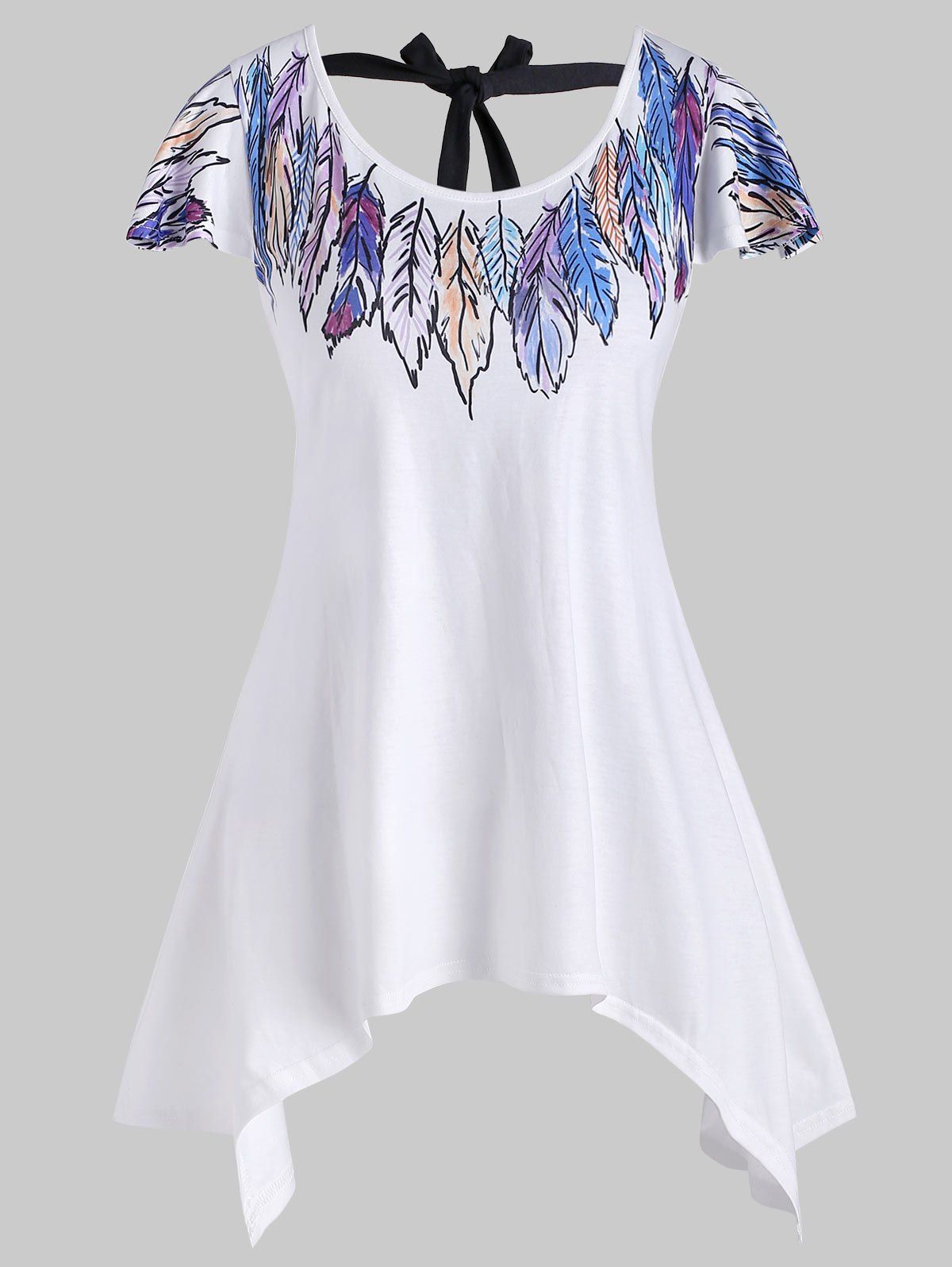 

Feather Print Tie Back Longline T-shirt, White