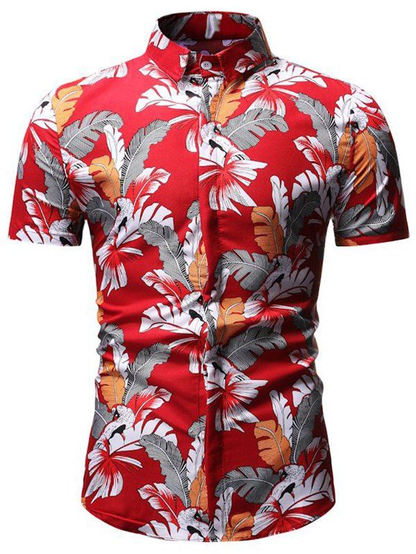 

Tropical Leaf Pattern Short Sleeve Shirt, Red