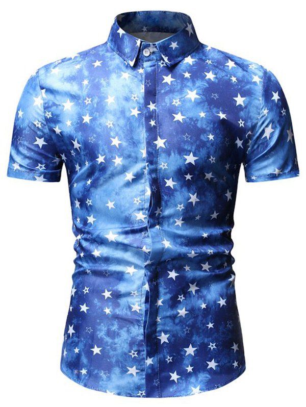 

Star Print Short Sleeve Shirt, Blue