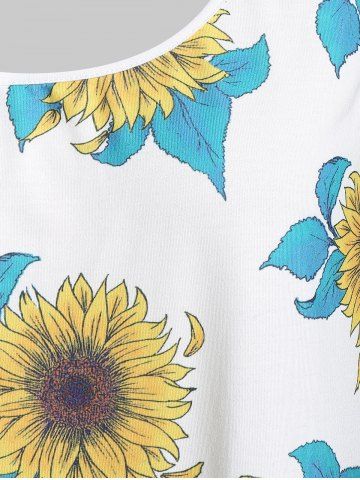 

Plus Size Asymmetrical Sunflower Print Tank Top, White