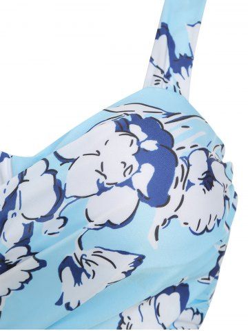 

Floral Cross-over Underwire Tankini Set, Deep sky blue