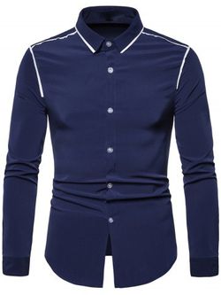 Long Sleeves Panel Casual Shirt - CADETBLUE - XS