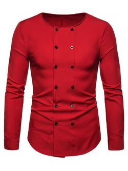 Long Sleeves Double Buttons Shirt - RED - XS