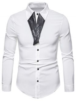 Faux Leather Design Button Up Shirt - WHITE - XS